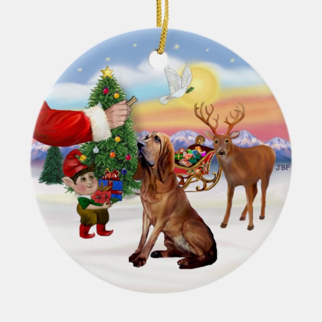 Santas Treat - Bloodhound Ceramic Ornament (Front)