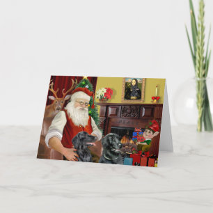 Santa's Two Flat Coated Retrievers Holiday Card