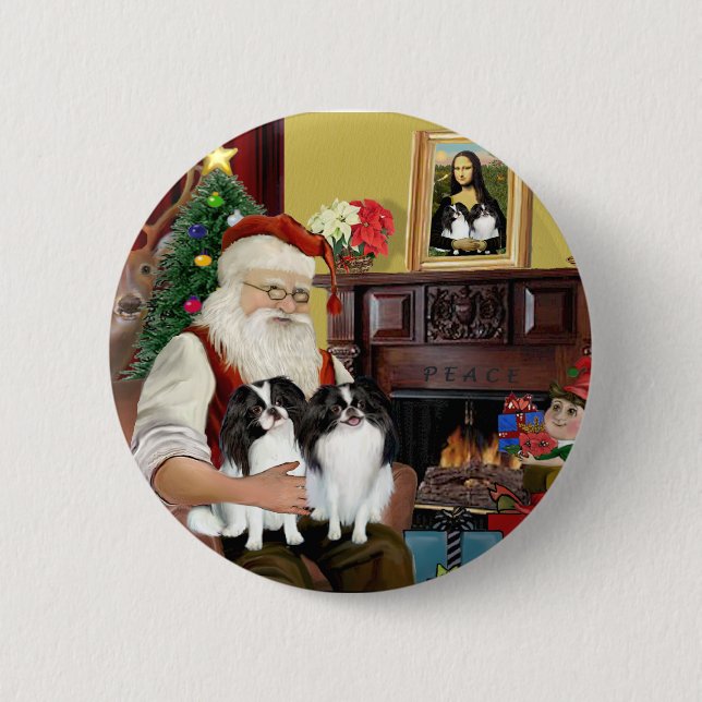 Santa's Two Japanese Chins 2 Inch Round Button (Front)
