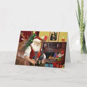 Santa's Two Miniature Pinschers. Holiday Card