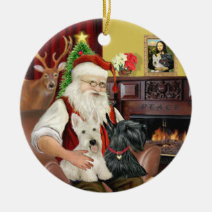 Santa's TWO Scottish Terriers Ceramic Ornament