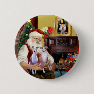 Santa's Two Whippets 2 Inch Round Button
