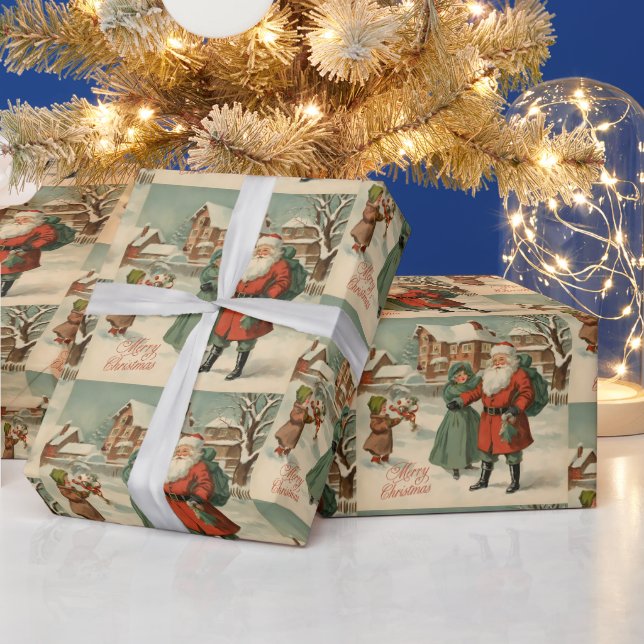 Santa's Visit Vintage Christmas Illustration  Wrapping Paper (Holidays)