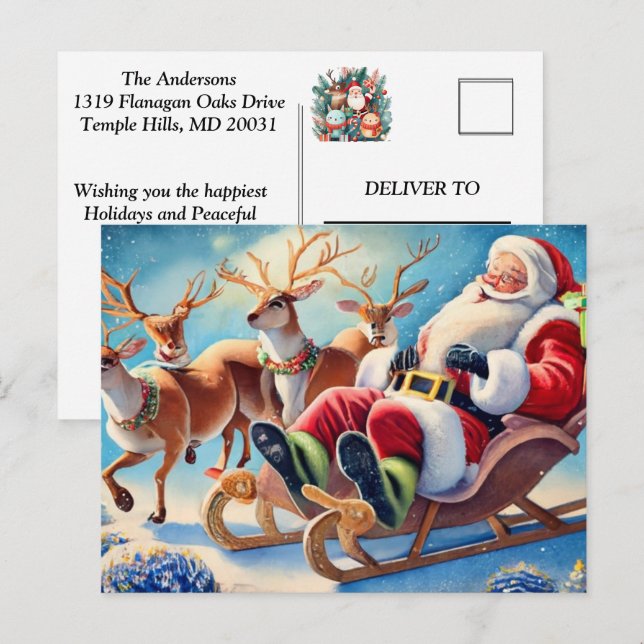 Santa's Whimsical Festive Palette: Personalize the Holiday Postcard (Front/Back)