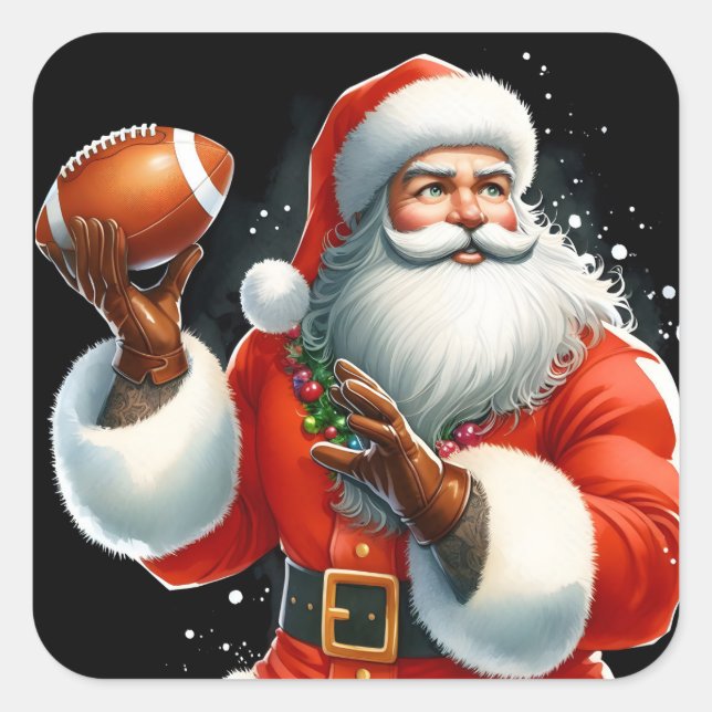 Santa's Winter Football Fun Square Sticker (Front)