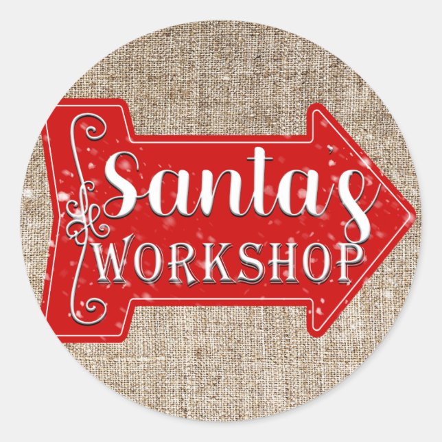 Santa's Workshop Arrow Rustic Christmas Holiday Classic Round Sticker (Front)