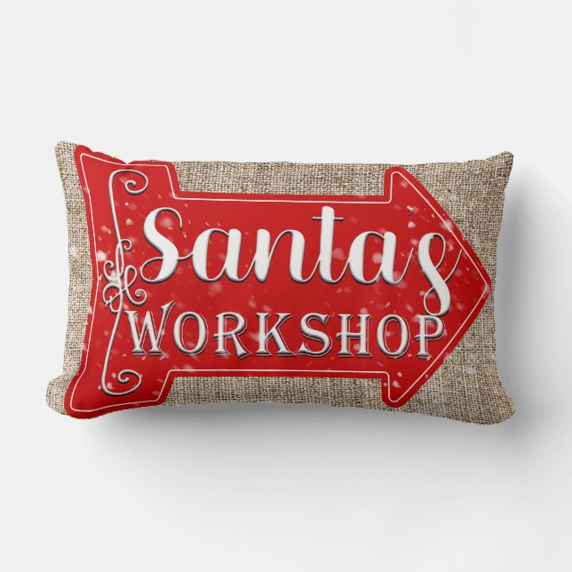 Santa's Workshop Arrow Rustic Christmas Holiday Lumbar Pillow (Front)