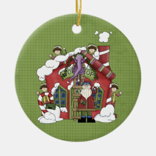 Santa's Workshop Ceramic Christmas Ornament