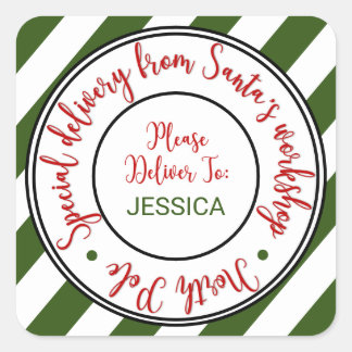 Santa's workshop christmas gift square sticker