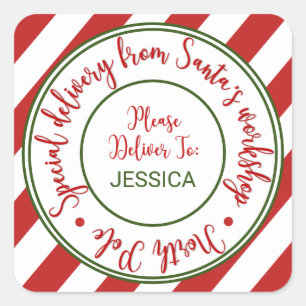 Santa's workshop christmas gift square sticker