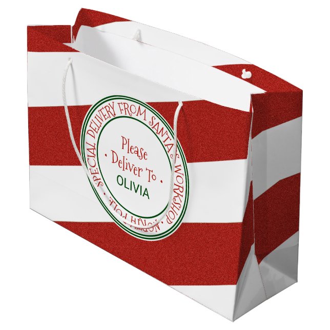 Santa's Workshop Christmas Large Gift Bag (Back Angled)
