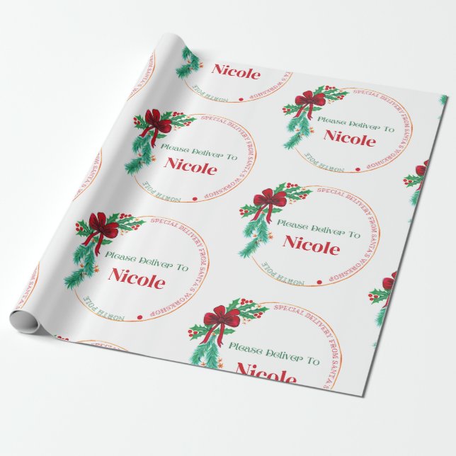Santa's workshop custom name Christmas  Wrapping Paper (Unrolled)