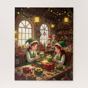 Santa's Workshop Elves Wrapping Gifts Jigsaw Puzzle