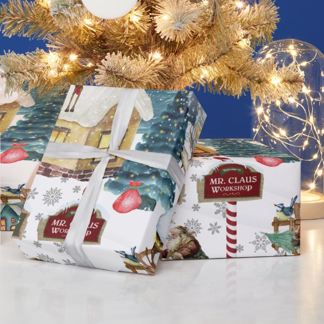 Santa's Workshop Festive North Pole Christmas   Wrapping Paper (Holidays)