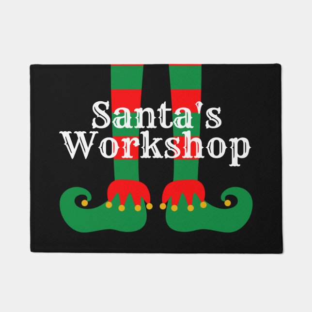 Santa's Workshop funny elf feet Christmas welcome Doormat (Front)