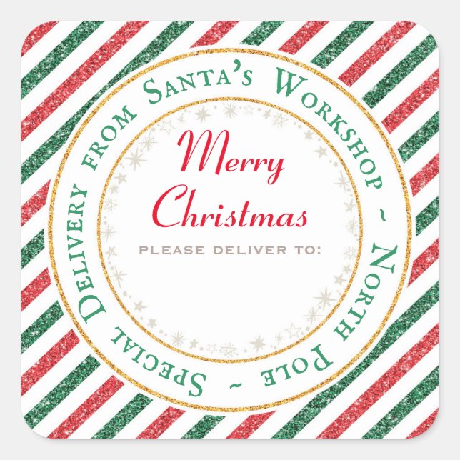 Santa's Workshop, North Pole - Please deliver to: Square Sticker (Front)