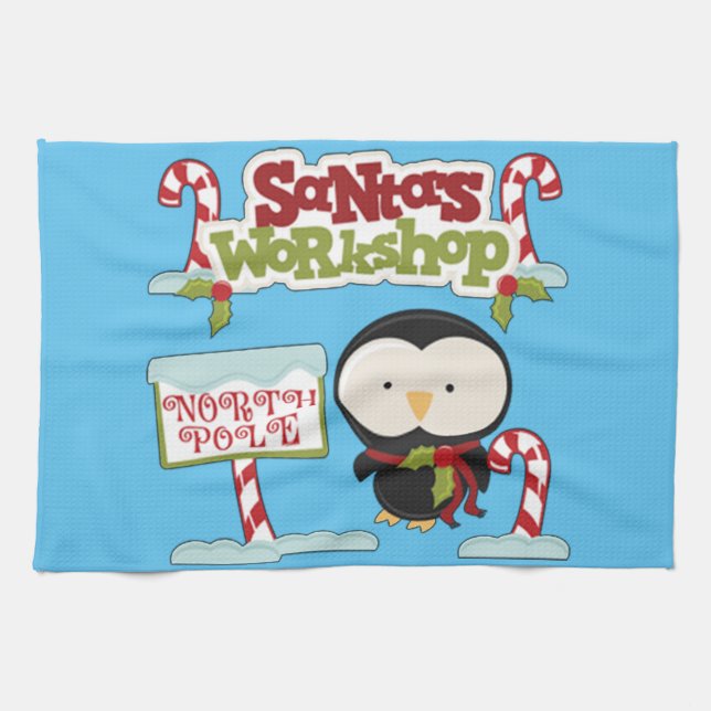 Santa's Workshop Penguin Kitchen Towel (Horizontal)