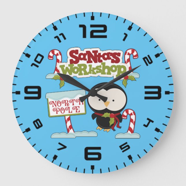 Santa's Workshop Penguin Large Clock (Front)