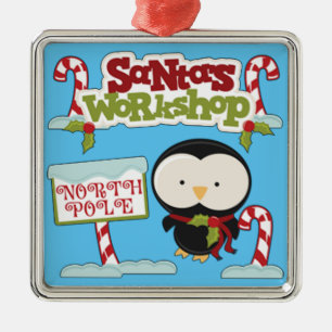 Santa's Workshop Penguin Metal Ornament