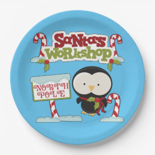 Santa's Workshop Penguin Paper Plate