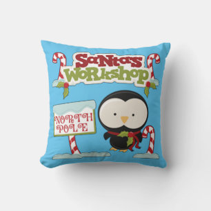 Santa's Workshop Penguin Throw Pillow