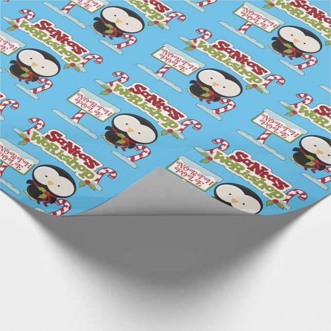 Santa's Workshop Penguin Wrapping Paper (Corner)