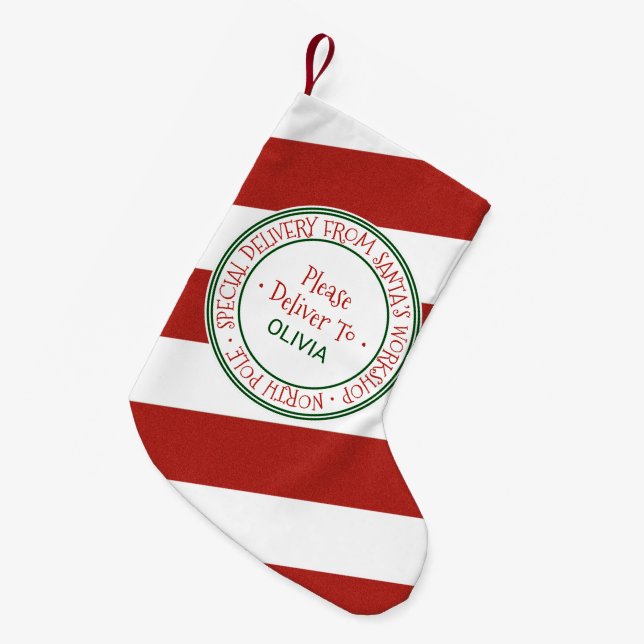 Santa's Workshop Personalized Name Small Christmas Stocking (Front (Hanging))