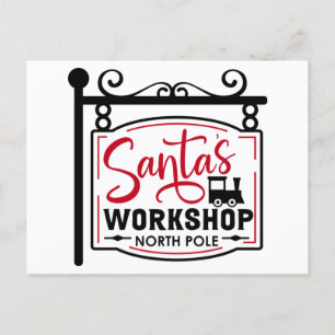 Santa's Workshop Sign Holiday Postcard