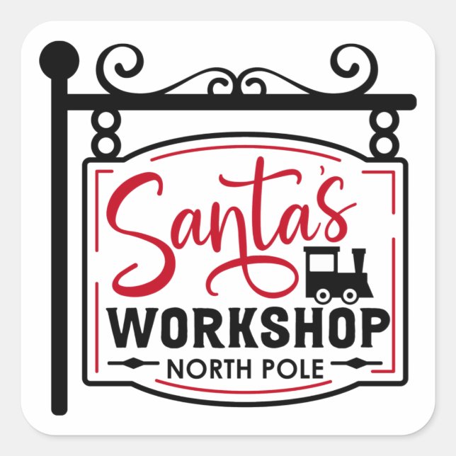 Santa's Workshop Sign Square Sticker (Front)