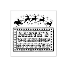 Santa's workshop toy approval stamp with reindeer