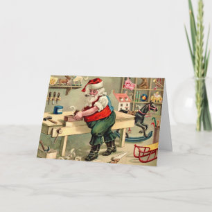 Santa's Workshop Vintage Christmas Card 