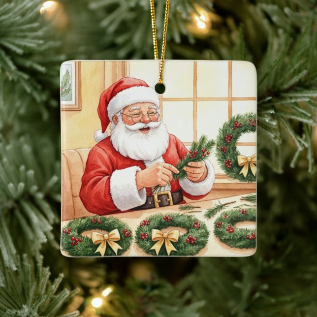 Santa's Workshop Wreath Maker Personalized Ceramic Ornament (Tree)