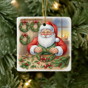 Santa's Workshop Wreath Maker Personalized Ceramic Ornament