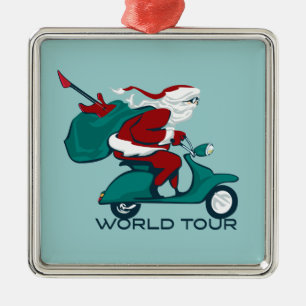 Santa's World Tour Scooter Metal Ornament