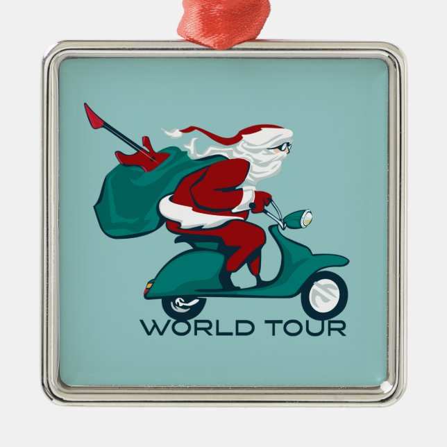 Santa's World Tour Scooter Metal Ornament (Front)