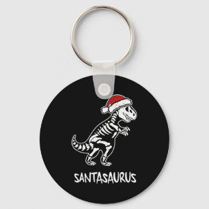 Santasaurus Dinosaur Skeleton Christmas T Rex Keychain