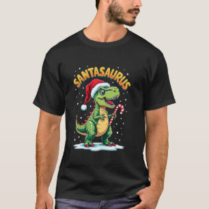 Santasaurus Rex Funny Dinosaur xmas Santa Hat Cand T-Shirt