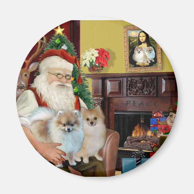 Santa'sTwo Pomeranians Magnet (Front)