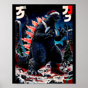 Santazilla Japanese Monster Kaiju Dinosaur Christm Poster