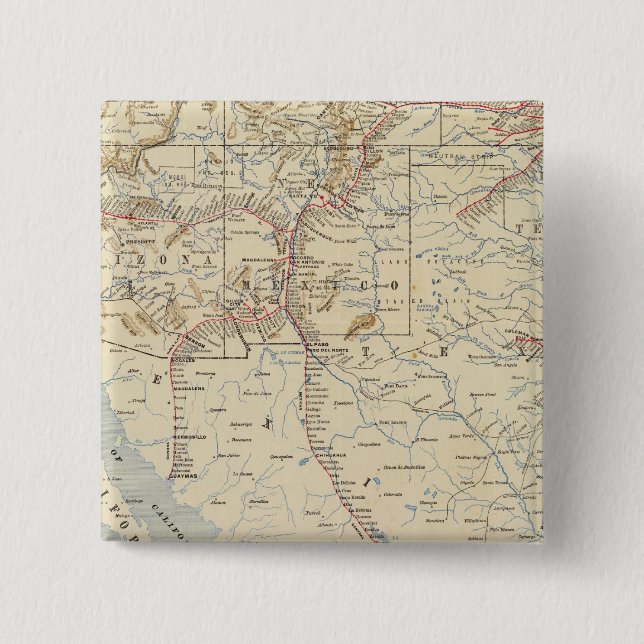 Sante Fe Route, California 2 Inch Square Button (Front)