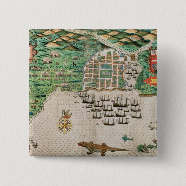 Santiago, Cape Verde, 1589 2 Inch Square Button (Front)