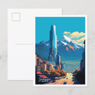 Santiago Chile Art Vintage Travel Illustration Postcard