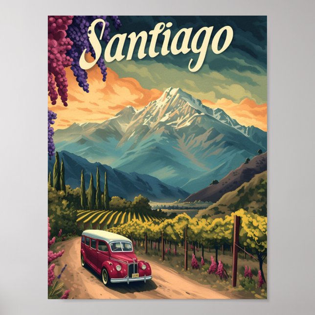 Santiago Chile Artistic Travel Illustration Poster (Front)
