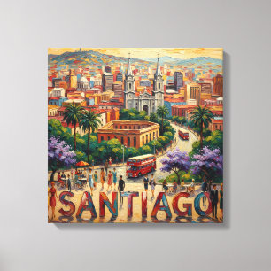 Santiago Chile Cityscape Vibrant Stretched Canvas Print