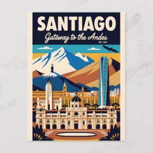 Santiago Chile Retro Travel Poster Art Postcard