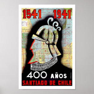 Santiago Chile South America Vintage Travel Poster