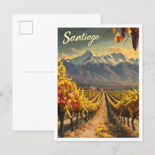 Santiago Chile Vintage Art Travel Illustration Postcard