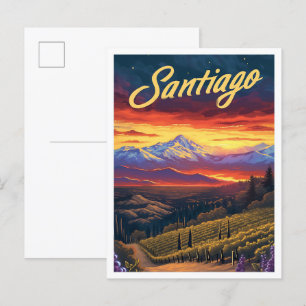 Santiago Chile Vintage Art Travel Illustration Postcard