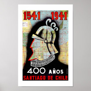 Santiago Chile Vintage Travel Poster
