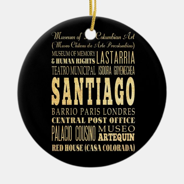Santiago City of Chile Typography Art Ceramic Ornament (Front)